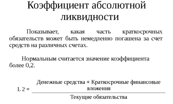 Коэффициент абсолютной ликвидности — формула по балансу